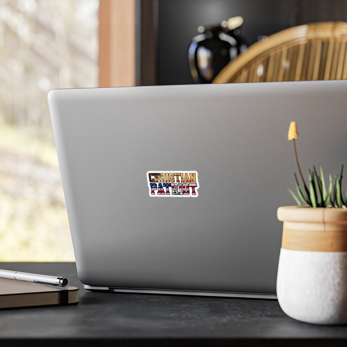 Christian Patriot Vinyl Sticker — American Flag Kiss-Cut Decal