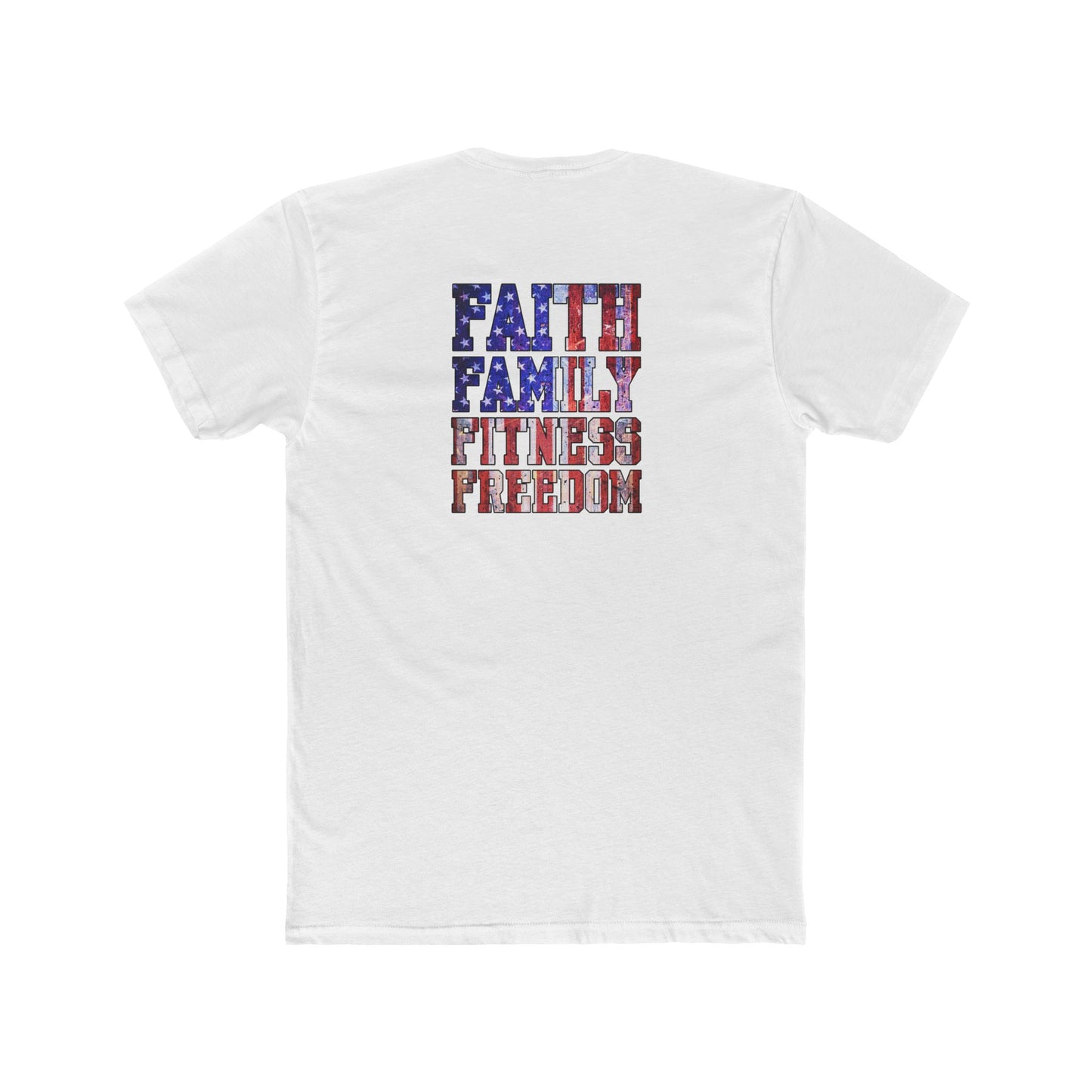 Faith Family Fitness Freedom T‑Shirt — Patriotic USA Flag Text Tee