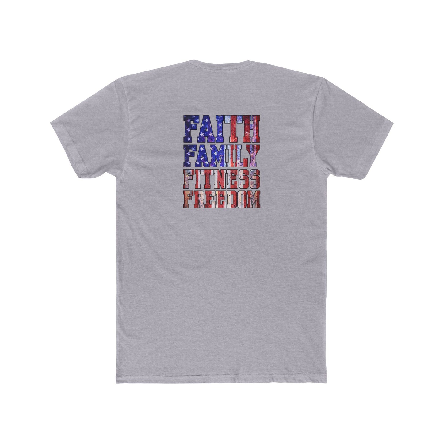 Faith Family Fitness Freedom T‑Shirt — Patriotic USA Flag Text Tee